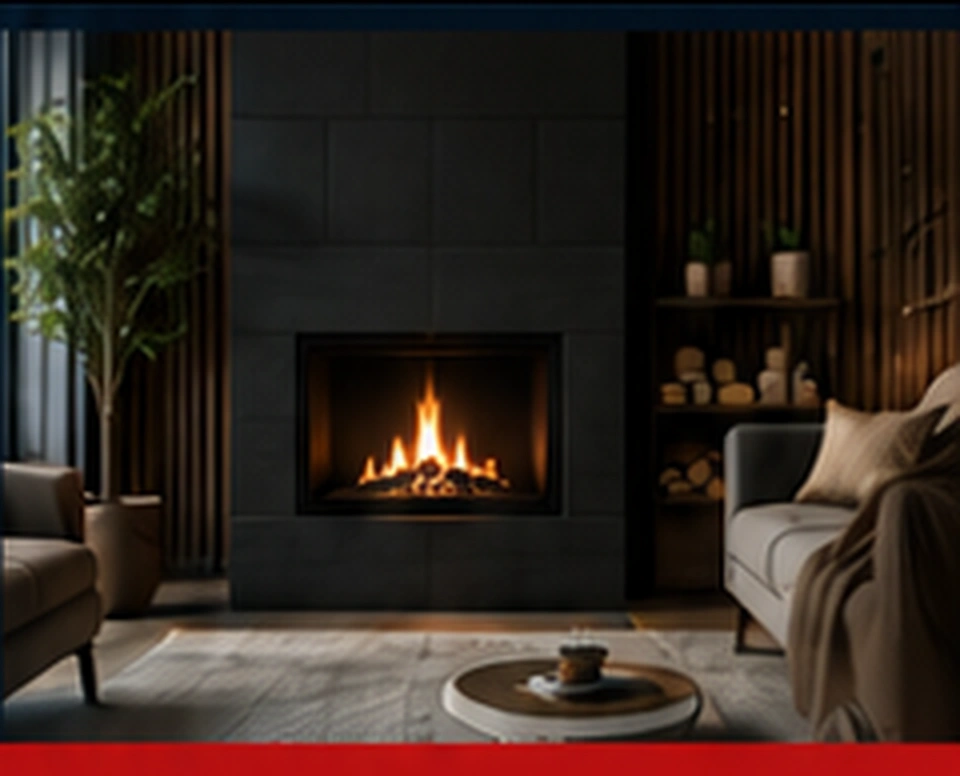 Warm modern home interior with fireplace