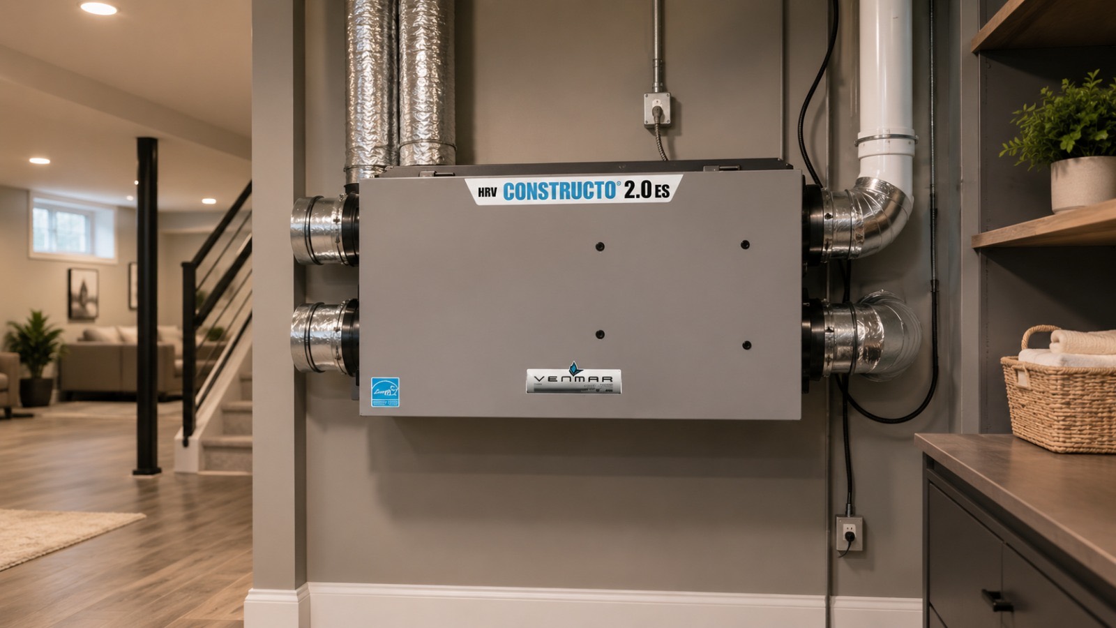 Indoor air quality monitoring and filtration system on a clean utility room wall