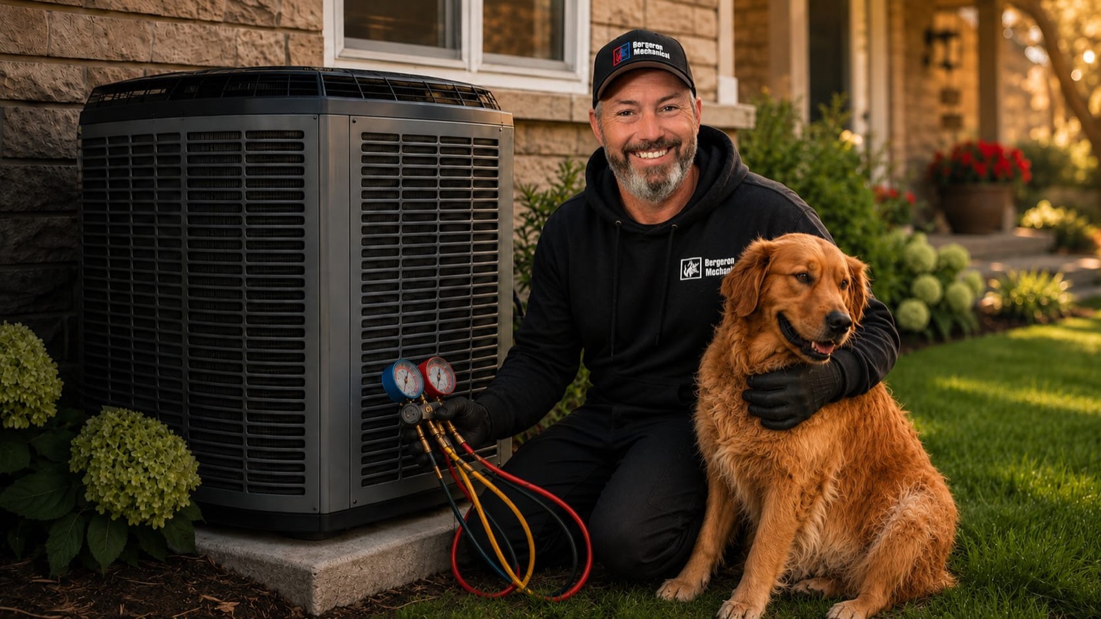 Technician performing seasonal heating and cooling maintenance